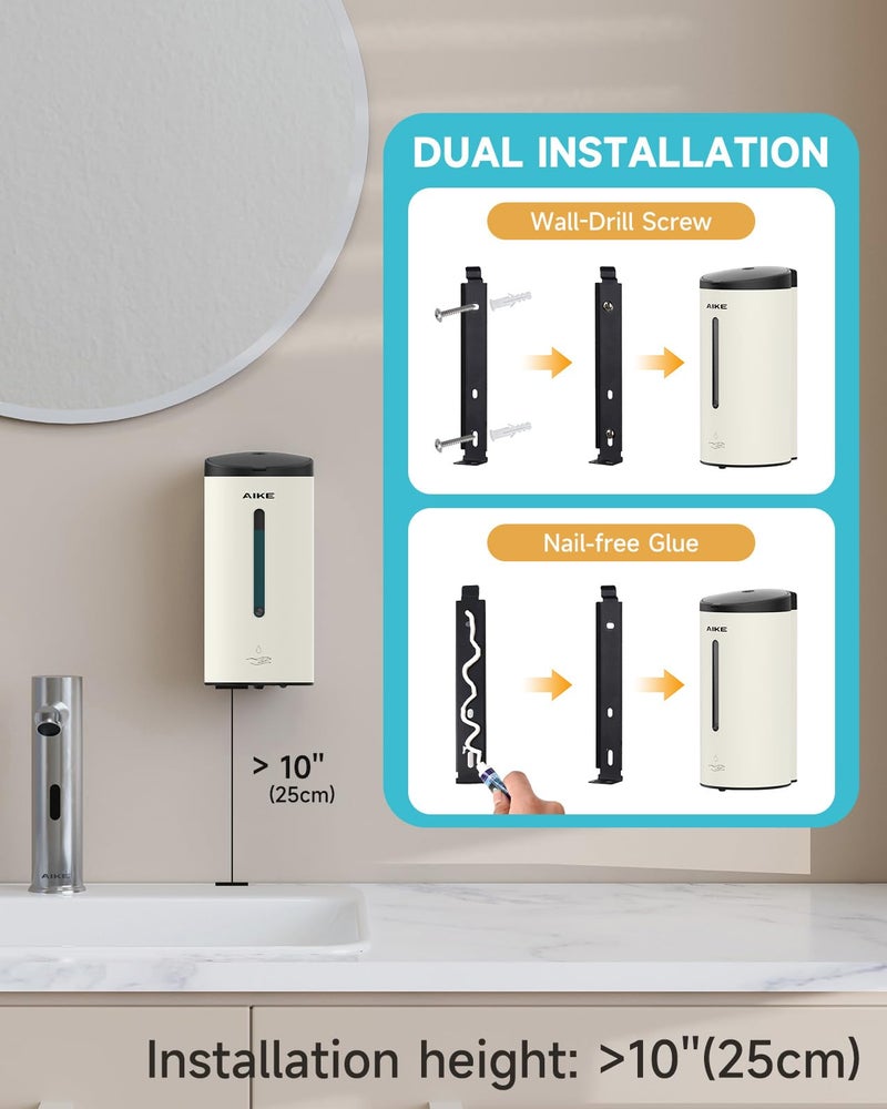 AIKE Automatic Wall Mount Liquid Soap Dispenser, Commercial Stainless Steel with 25oz Large Capacity Save Time Effort and Cost,Model AK1205 (Matte White) - Image 2